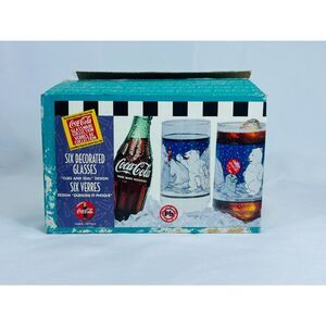 Set of Vintage Coca Cola Polar Bear Cubs and Seal Indiana Glass 16 Oz READ